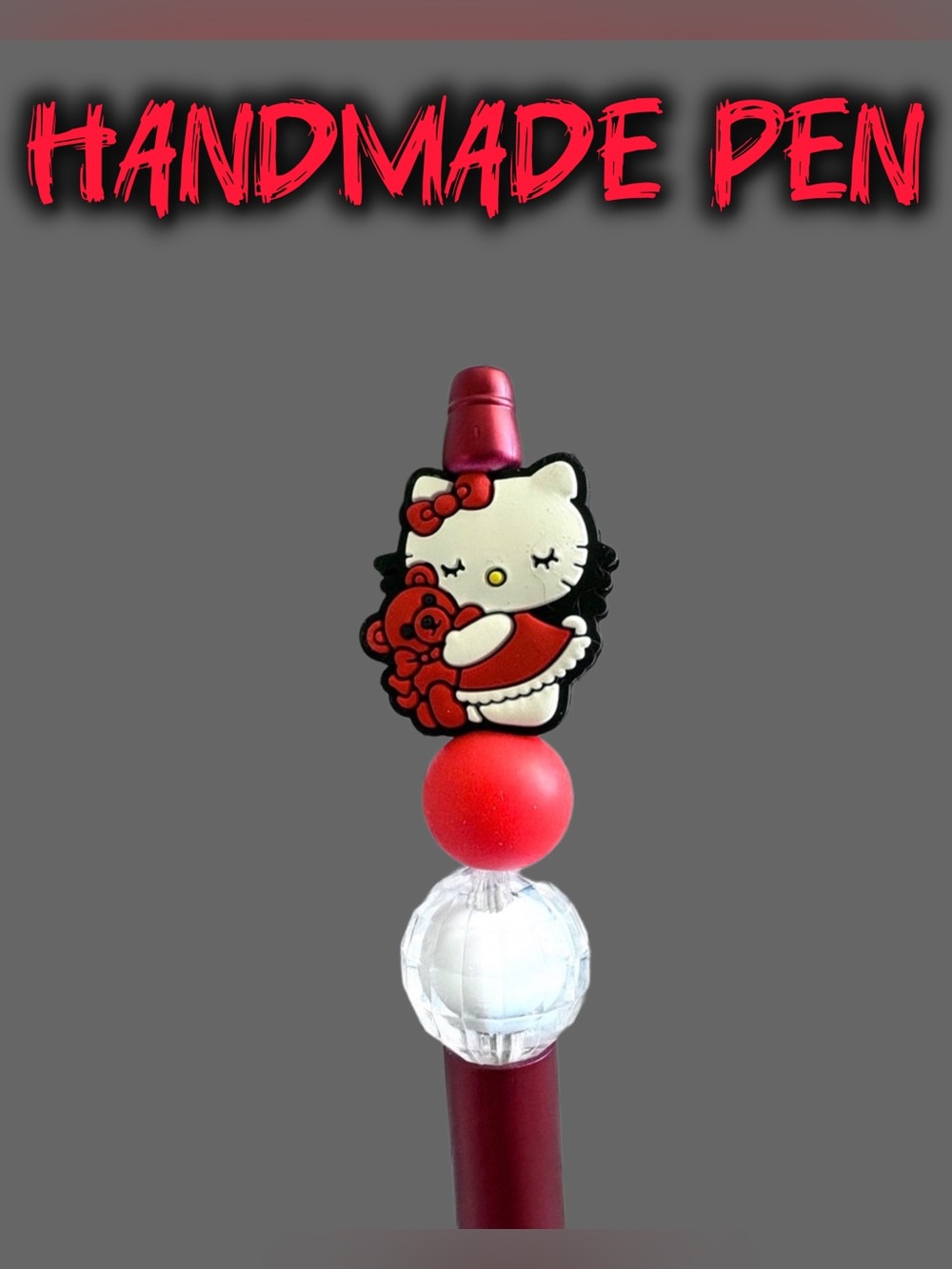 Hello Kitty Red + White Custom Beaded Ink Pen